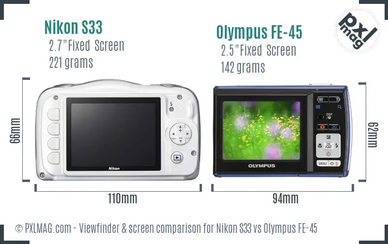Nikon S33 vs Olympus FE-45 Screen and Viewfinder comparison Nikon S33 vs Olympus FE-45 Screen and Viewfinder comparison