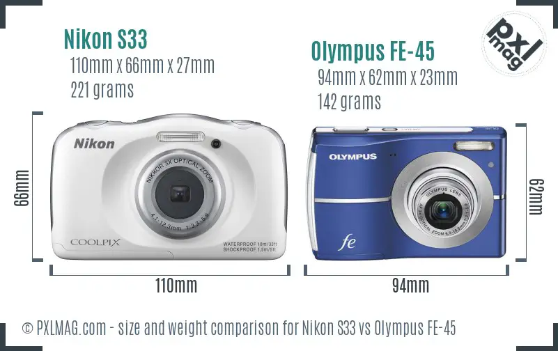 Nikon S33 vs Olympus FE-45 size comparison Nikon S33 vs Olympus FE-45 size comparison