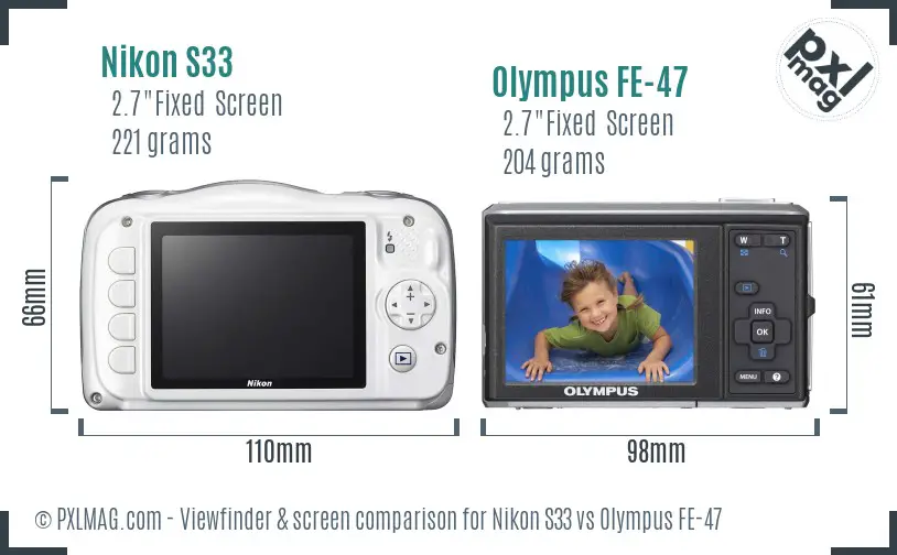 Nikon S33 vs Olympus FE-47 Screen and Viewfinder comparison