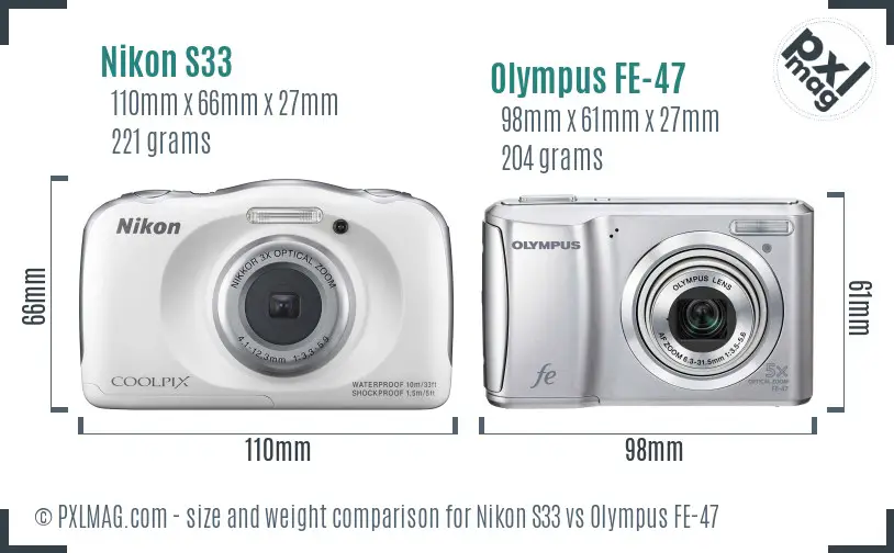 Nikon S33 vs Olympus FE-47 size comparison Nikon S33 vs Olympus FE-47 size comparison