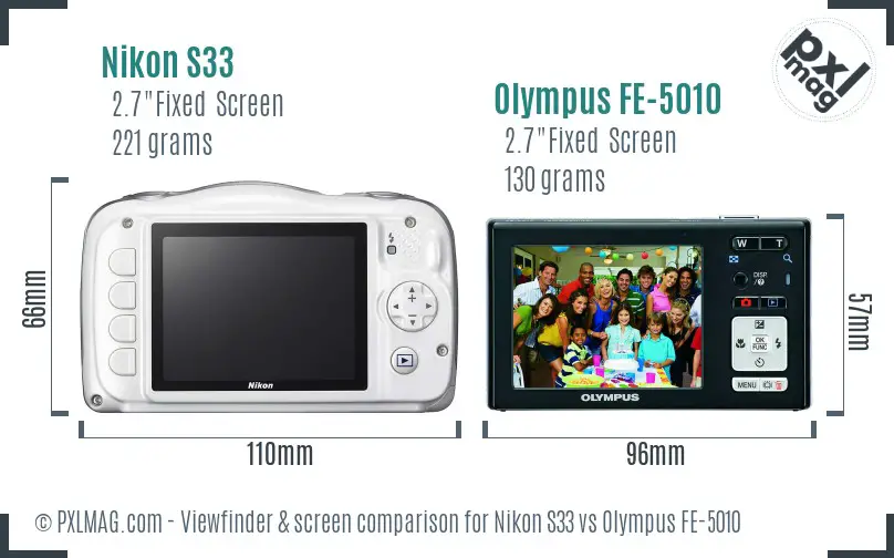 Nikon S33 vs Olympus FE-5010 Screen and Viewfinder comparison