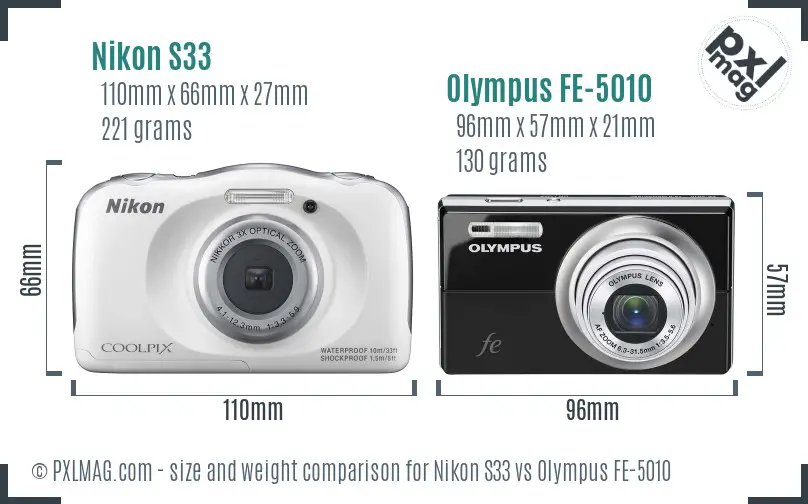 Nikon S33 vs Olympus FE-5010 size comparison