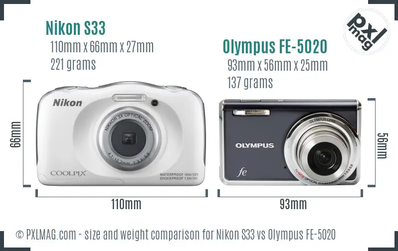 Nikon S33 vs Olympus FE-5020 size comparison Nikon S33 vs Olympus FE-5020 size comparison