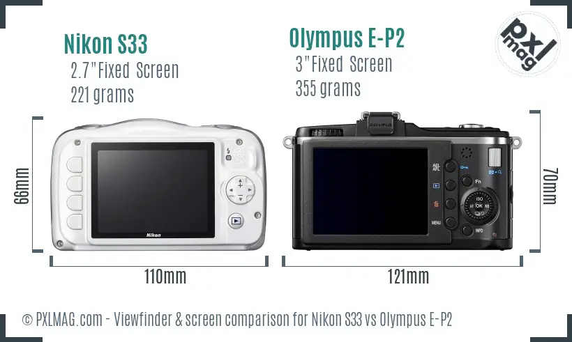 Nikon S33 vs Olympus E-P2 Screen and Viewfinder comparison