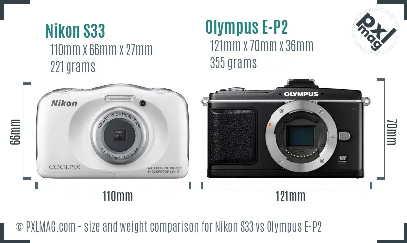 Nikon S33 vs Olympus E-P2 size comparison