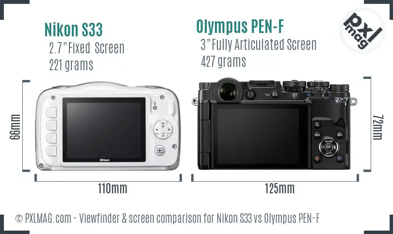 Nikon S33 vs Olympus PEN-F Screen and Viewfinder comparison