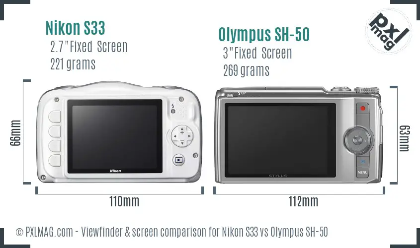 Nikon S33 vs Olympus SH-50 Screen and Viewfinder comparison