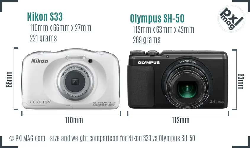 Nikon S33 vs Olympus SH-50 size comparison