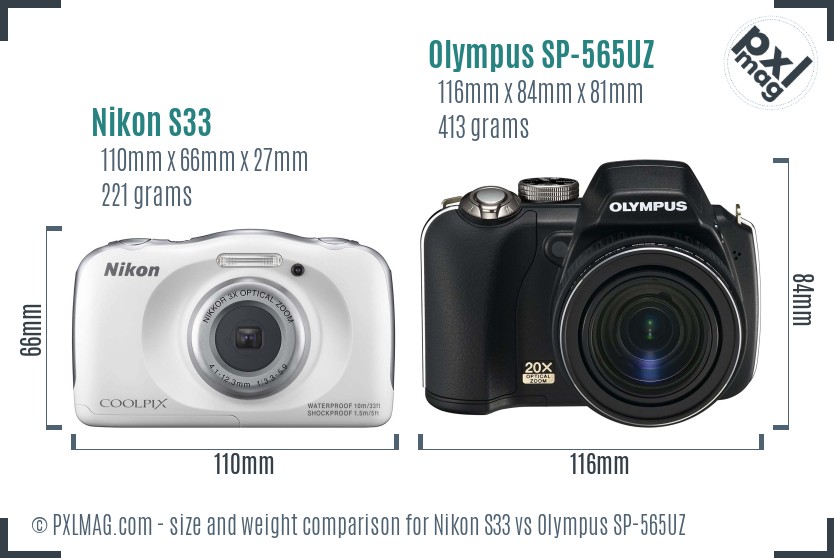 Nikon S33 vs Olympus SP-565UZ size comparison