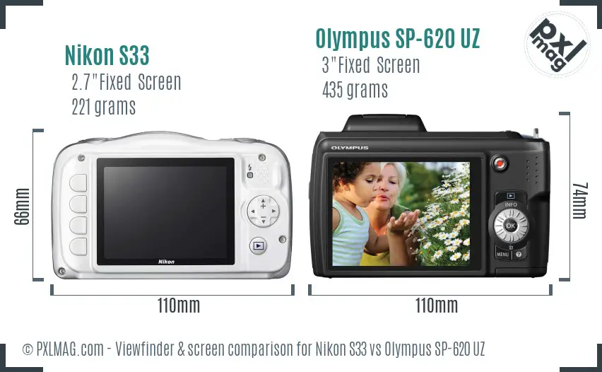 Nikon S33 vs Olympus SP-620 UZ Screen and Viewfinder comparison