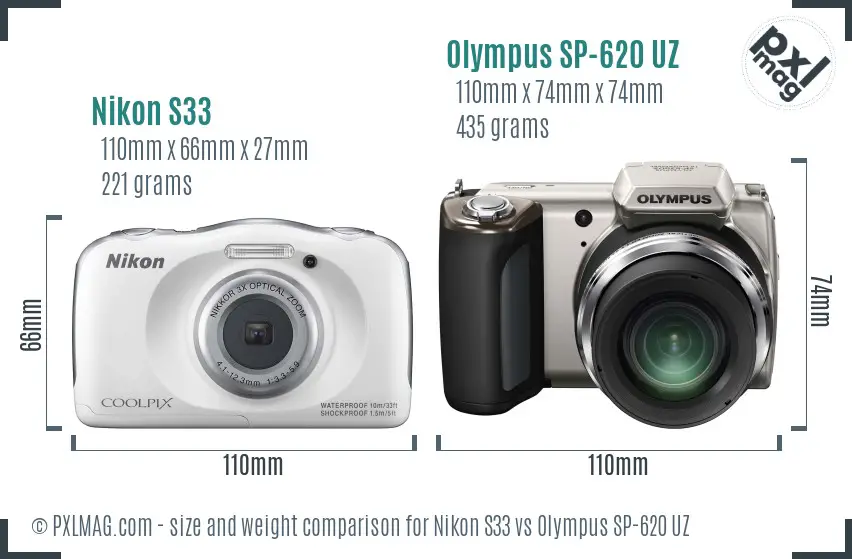 Nikon S33 vs Olympus SP-620 UZ size comparison