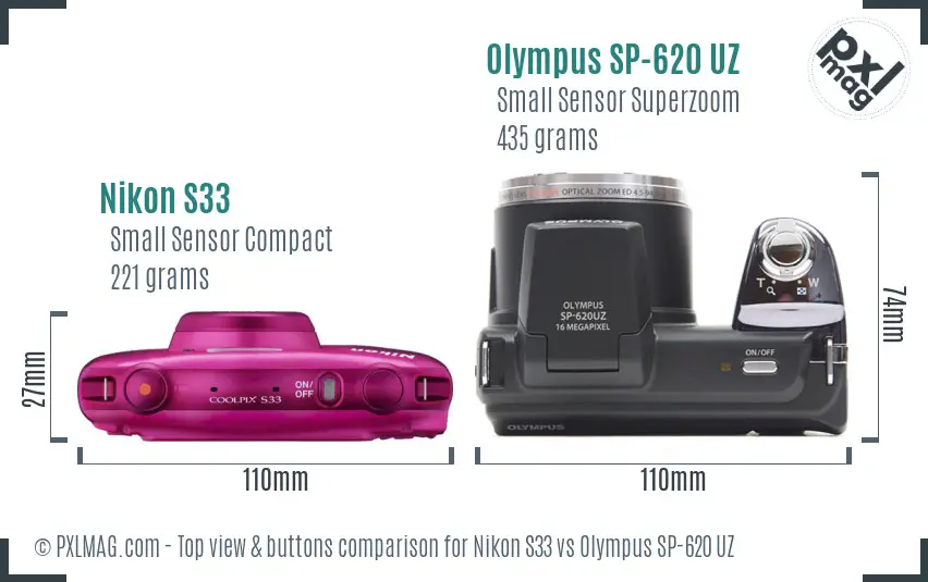 Nikon S33 vs Olympus SP-620 UZ top view buttons comparison