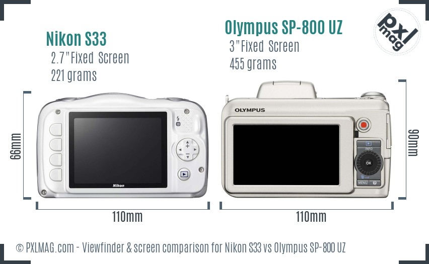 Nikon S33 vs Olympus SP-800 UZ Screen and Viewfinder comparison