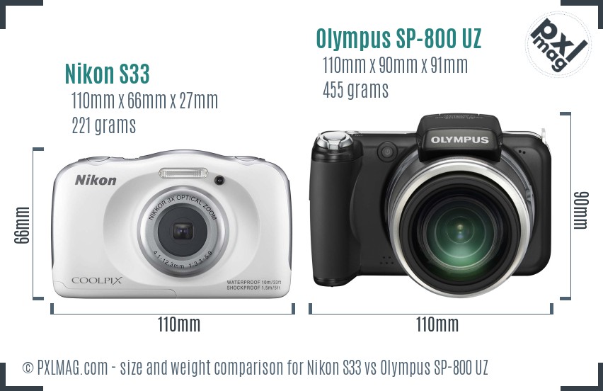 Nikon S33 vs Olympus SP-800 UZ size comparison