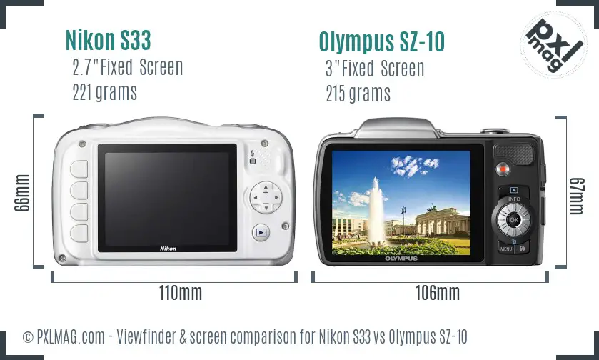 Nikon S33 vs Olympus SZ-10 Screen and Viewfinder comparison