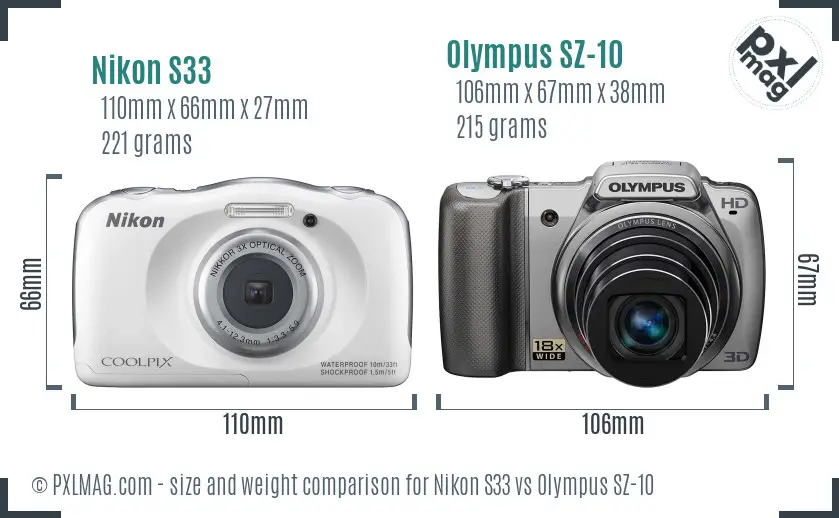 Nikon S33 vs Olympus SZ-10 size comparison