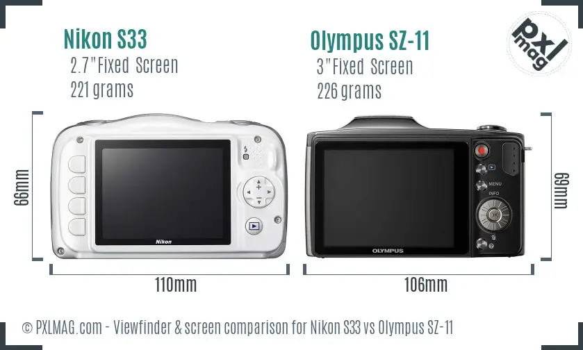 Nikon S33 vs Olympus SZ-11 Screen and Viewfinder comparison