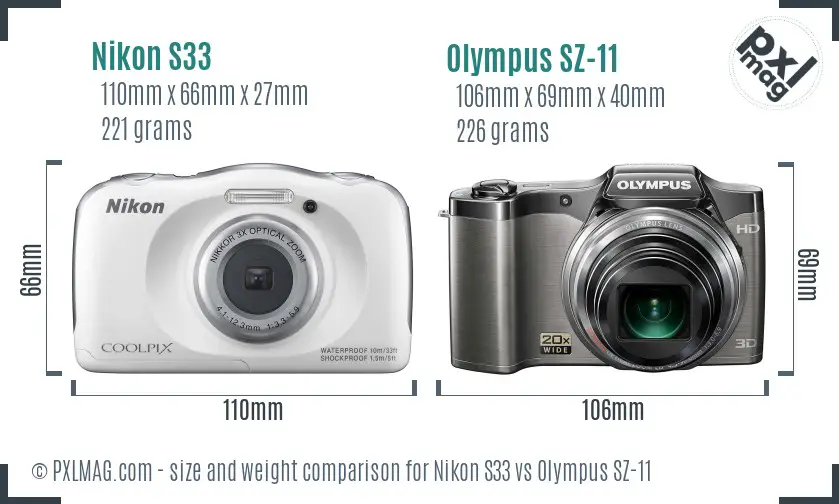 Nikon S33 vs Olympus SZ-11 size comparison