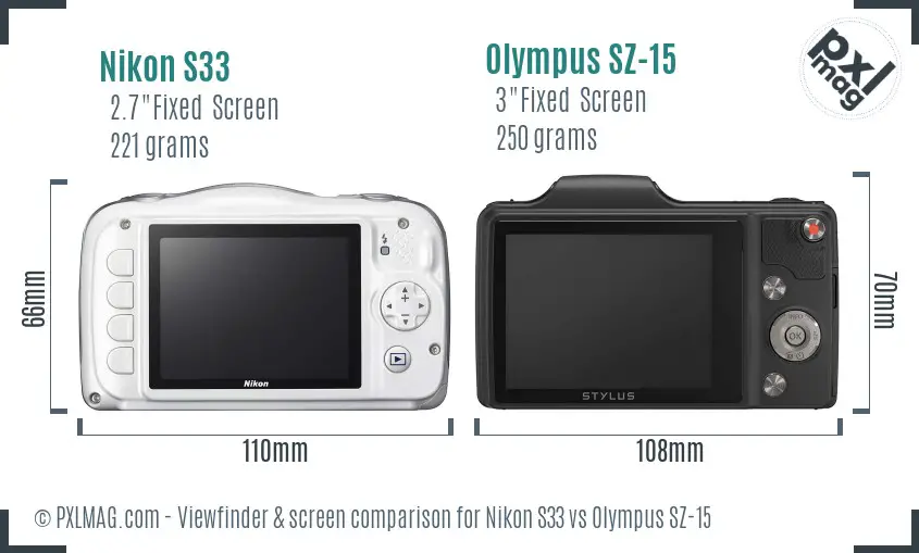 Nikon S33 vs Olympus SZ-15 Screen and Viewfinder comparison