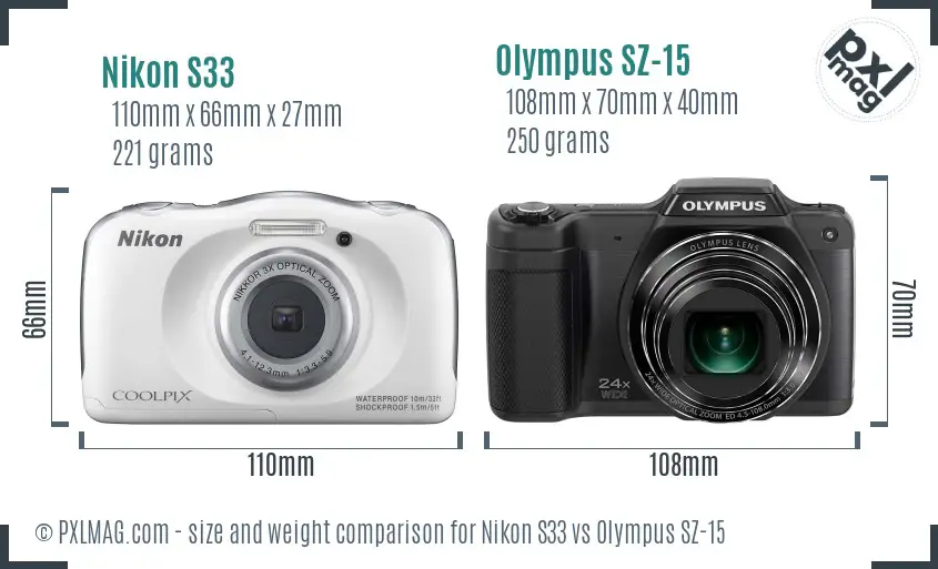 Nikon S33 vs Olympus SZ-15 size comparison