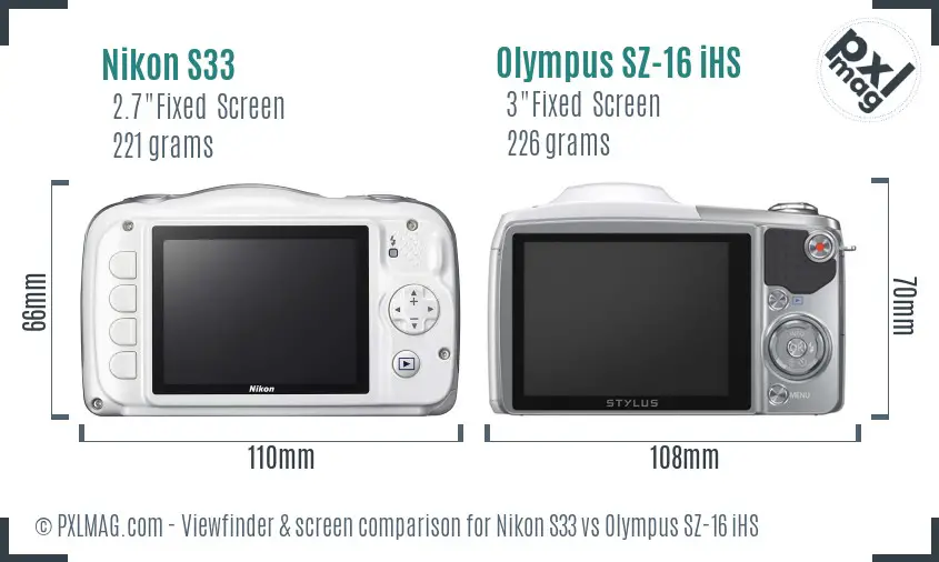 Nikon S33 vs Olympus SZ-16 iHS Screen and Viewfinder comparison