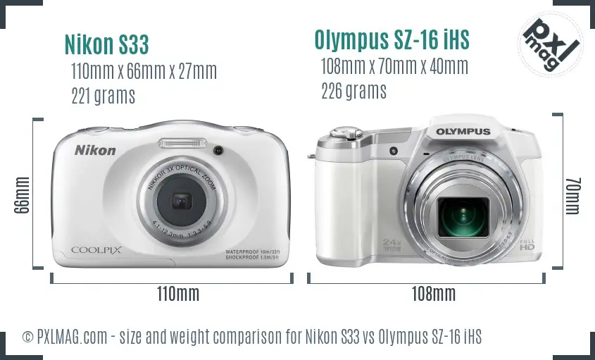 Nikon S33 vs Olympus SZ-16 iHS size comparison