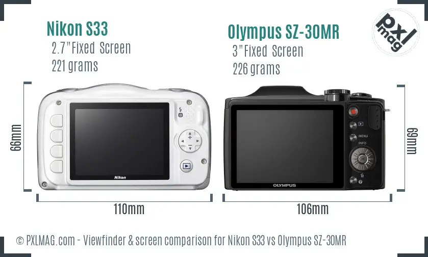 Nikon S33 vs Olympus SZ-30MR Screen and Viewfinder comparison