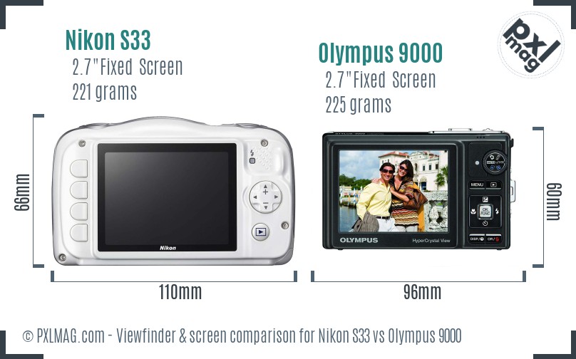 Nikon S33 vs Olympus 9000 Screen and Viewfinder comparison