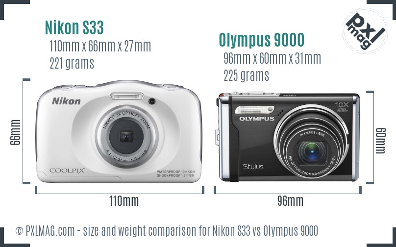 Nikon S33 vs Olympus 9000 size comparison Nikon S33 vs Olympus 9000 size comparison
