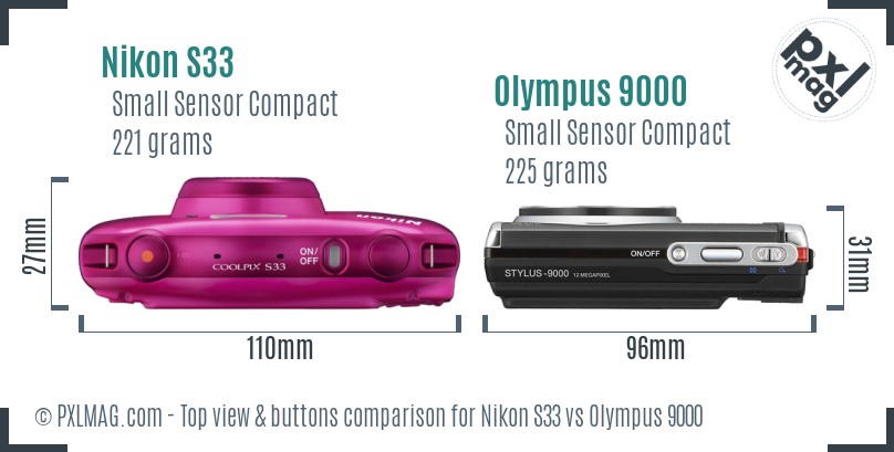 Nikon S33 vs Olympus 9000 top view buttons comparison
