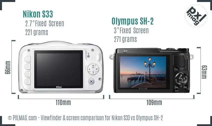 Nikon S33 vs Olympus SH-2 Screen and Viewfinder comparison