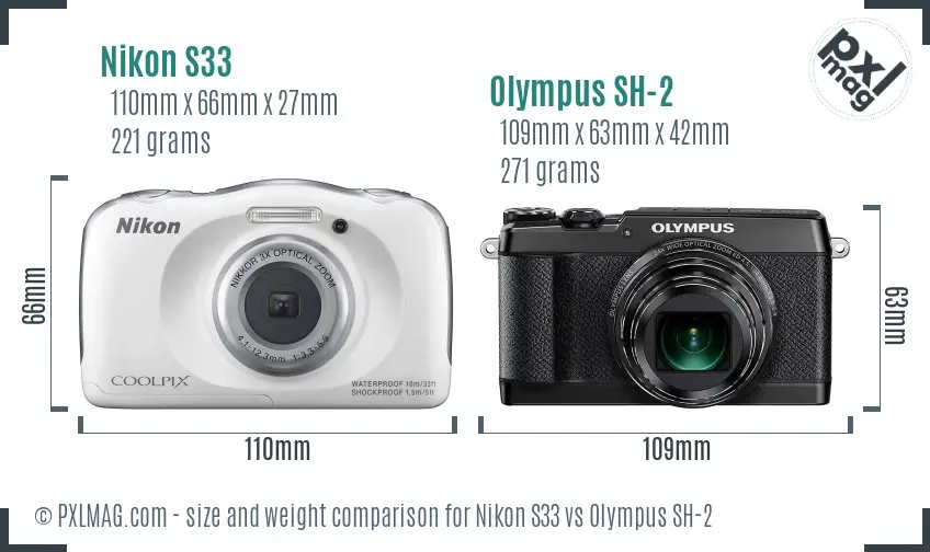 Nikon S33 vs Olympus SH-2 size comparison