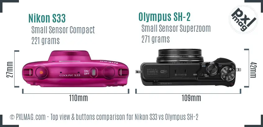 Nikon S33 vs Olympus SH-2 top view buttons comparison