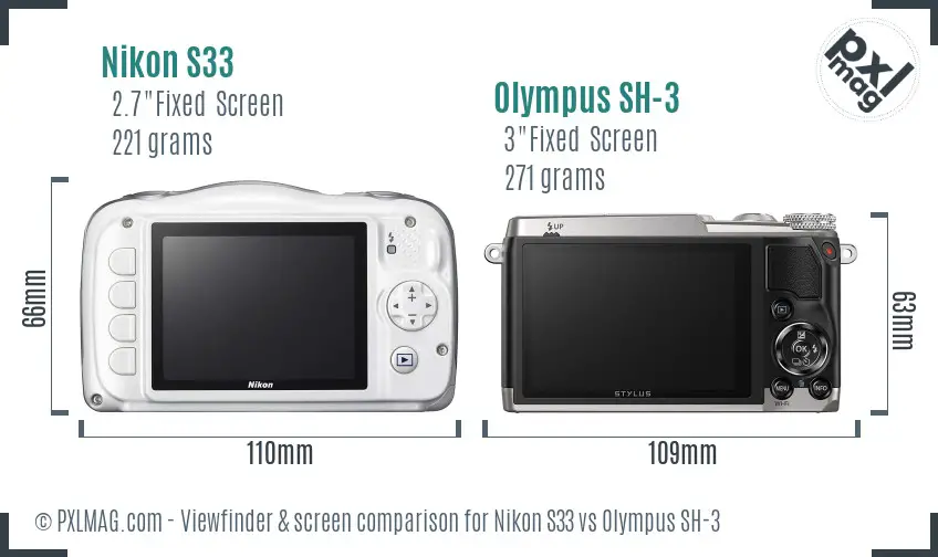 Nikon S33 vs Olympus SH-3 Screen and Viewfinder comparison