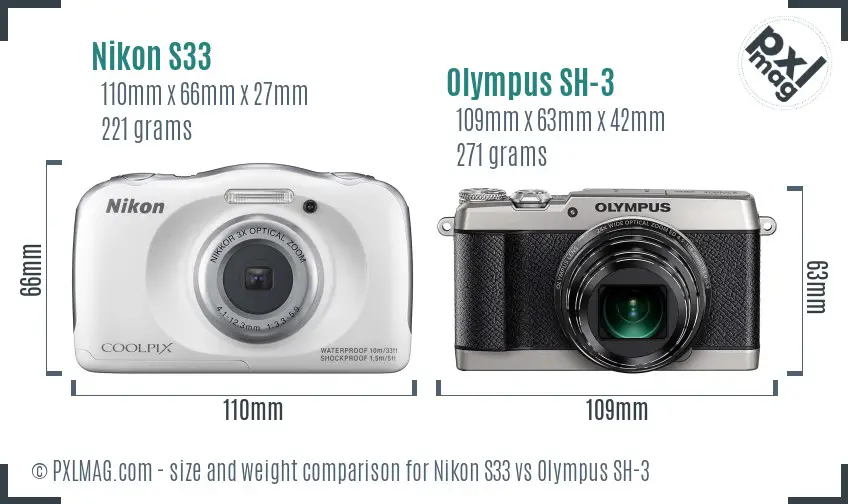 Nikon S33 vs Olympus SH-3 size comparison