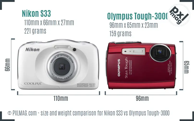 Nikon S33 vs Olympus Tough-3000 size comparison
