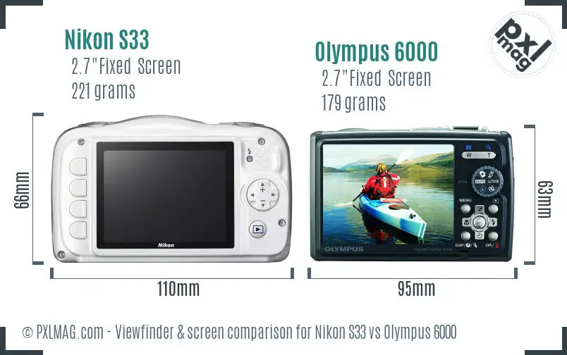 Nikon S33 vs Olympus 6000 Screen and Viewfinder comparison