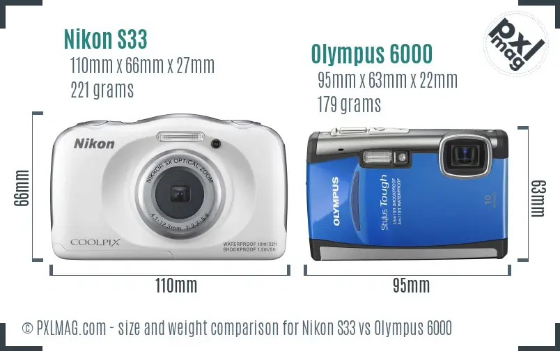 Nikon S33 vs Olympus 6000 size comparison