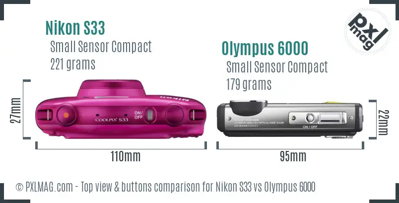 Nikon S33 vs Olympus 6000 top view buttons comparison