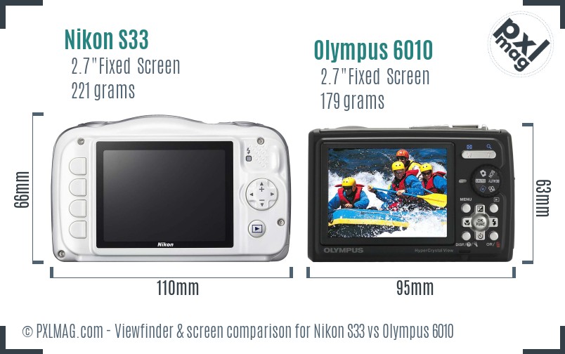 Nikon S33 vs Olympus 6010 Screen and Viewfinder comparison