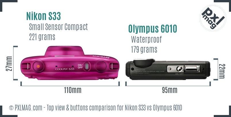 Nikon S33 vs Olympus 6010 top view buttons comparison