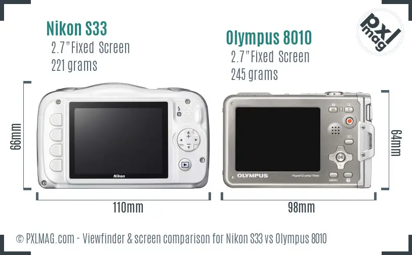 Nikon S33 vs Olympus 8010 Screen and Viewfinder comparison