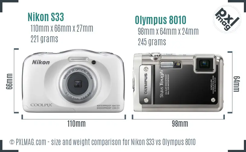 Nikon S33 vs Olympus 8010 size comparison Nikon S33 vs Olympus 8010 size comparison