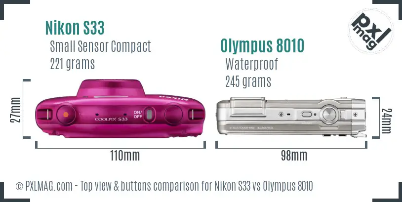 Nikon S33 vs Olympus 8010 top view buttons comparison