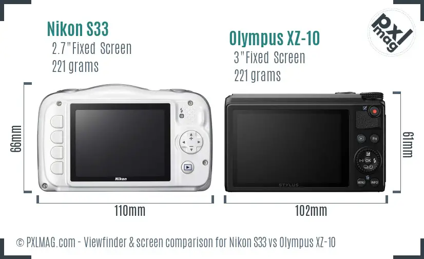 Nikon S33 vs Olympus XZ-10 Screen and Viewfinder comparison