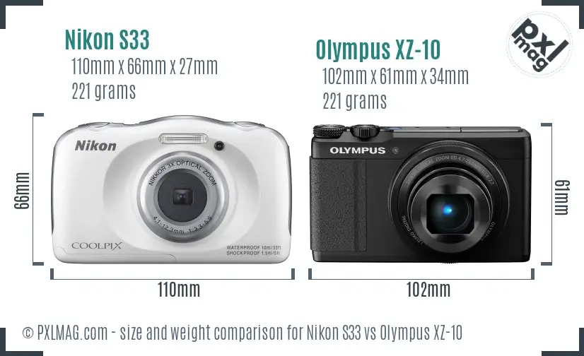 Nikon S33 vs Olympus XZ-10 size comparison