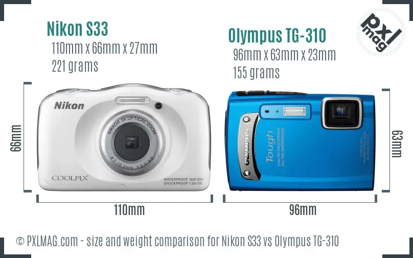 Nikon S33 vs Olympus TG-310 size comparison