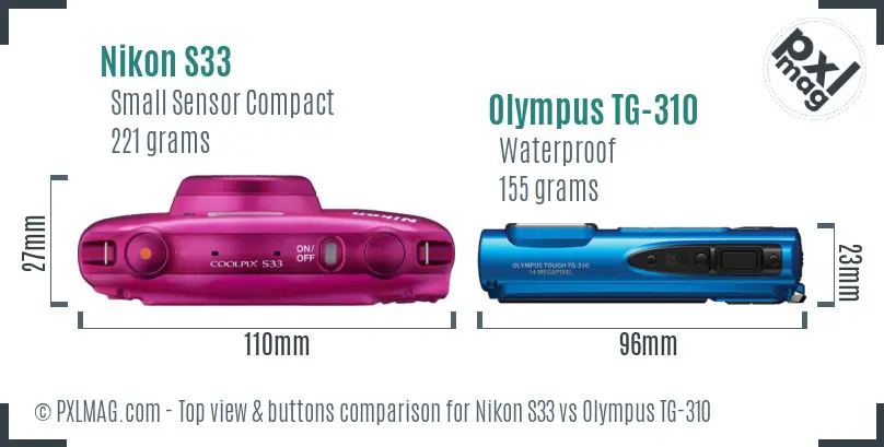 Nikon S33 vs Olympus TG-310 top view buttons comparison