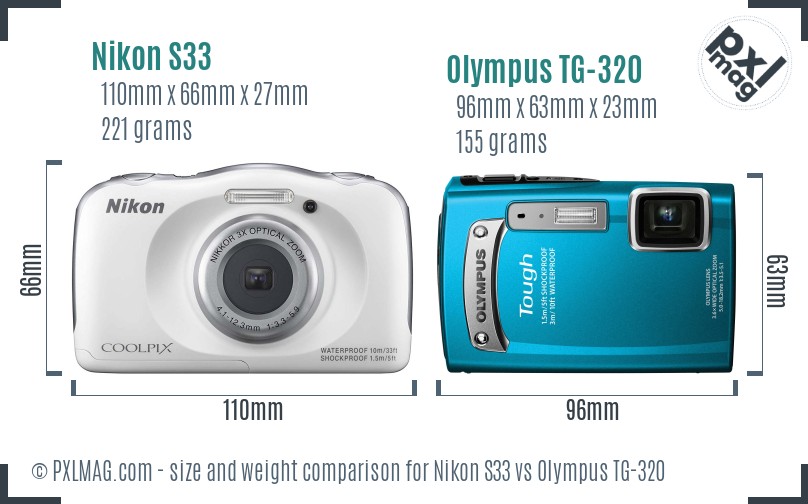 Nikon S33 vs Olympus TG-320 size comparison