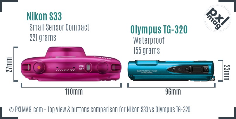 Nikon S33 vs Olympus TG-320 top view buttons comparison